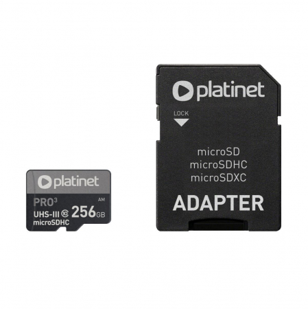 Carduri 256 Gb - Card microSDXC Platinet 45094, 256GB, clasa 10 UHS-III 90Mb/s cu adaptor