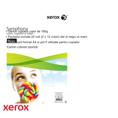 Carton copiator colorat Xerox A4, 160g, set 24 coli in 12 culori inclusiv negru si maro, pentru proiecte creative [2]
