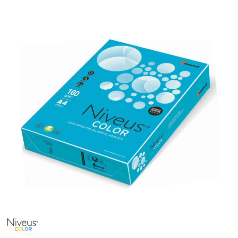 Hartie copiator - Carton copiator Niveus AB48 A4, albastru aqua intens, 160 g/mp, 250 coli