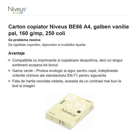 Carton copiator Niveus BE66 A4, galben vanilie pal, 160 g/mp, 250 coli [1]