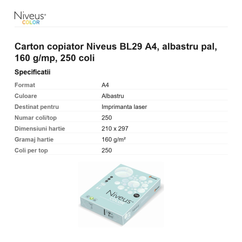 Carton copiator Niveus BL29 A4, albastru pal, 160 g/mp, 250 coli [2]