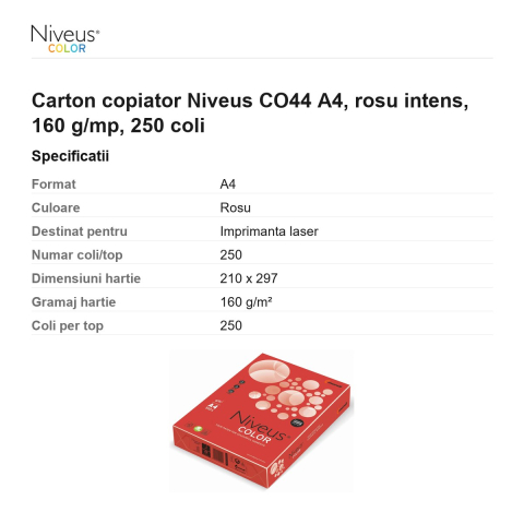 Carton copiator Niveus CO44 A4, rosu intens, 160 g/mp, 250 coli [2]