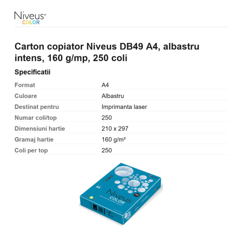 Carton copiator Niveus DB49 A4, albastru intens, 160 g/mp, 250 coli [2]