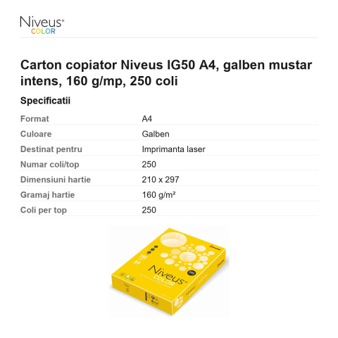 Carton copiator Niveus IG50 A4, galben mustar intens, 160 g/mp, 250 coli [2]