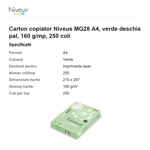 Carton copiator Niveus MG28 A4, verde deschis pal, 160 g/mp, 250 coli [2]