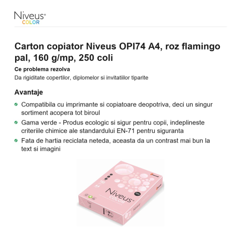 Carton copiator Niveus OPI74 A4, roz flamingo pal, 160 g/mp, 250 coli [1]
