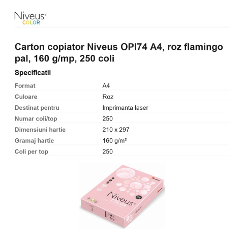 Carton copiator Niveus OPI74 A4, roz flamingo pal, 160 g/mp, 250 coli [2]