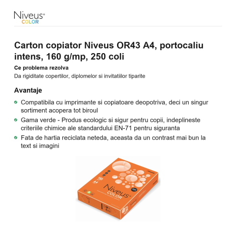 Carton copiator Niveus OR43 A4, portocaliu intens, 160 g/mp, 250 coli [1]