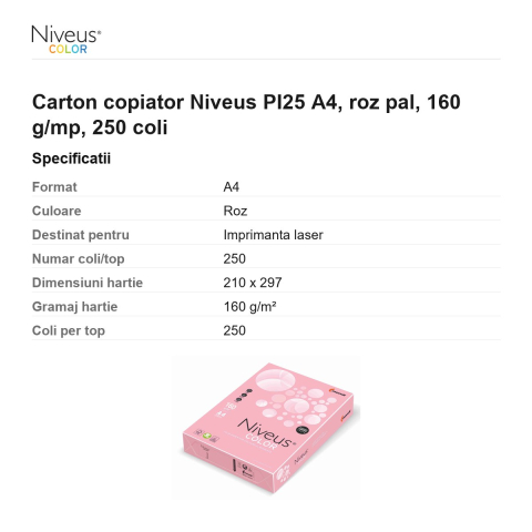 Carton copiator Niveus PI25 A4, roz pal, 160 g/mp, 250 coli [2]