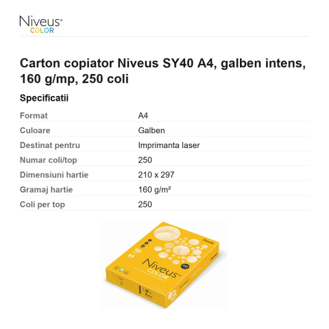 Carton copiator Niveus SY40 A4, galben intens, 160 g/mp, 250 coli [2]