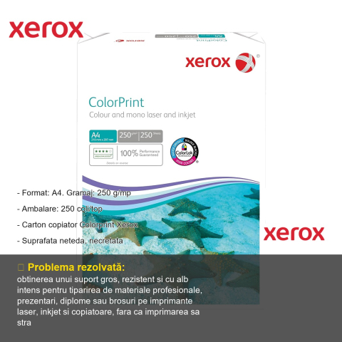Carton copiator Xerox Colorprint A4, gramaj 250 g/mp, alb intens, pentru imprimante laser, inkjet si copiatoare, 250 coli/top [1]