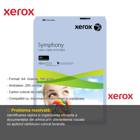 Carton copiator Xerox Symphony A4, lavanda, 160 g/mp, top 250 coli, pentru imprimante si copiatoare [1]