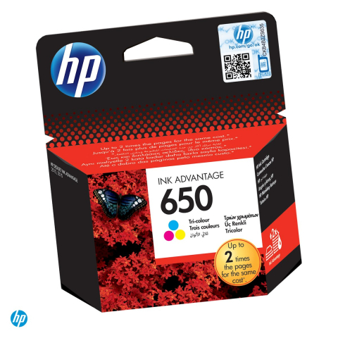 Cartuse inkjet - Cartus cerneala HP 650 Ink Advantage, tricolor, randament aproximativ 200 de pagini, 5 ml, pentru HP Deskjet Ink Advantage 1016, 2515 si 4645, CZ102AE
