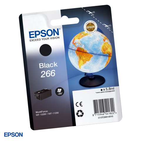Cartuse inkjet - Cartus de cerneala Epson 266 Globe, 5,8 ml, randament 250 pagini, pentru WorkForce WF-100W si WF-110W, negru, C13T26614010