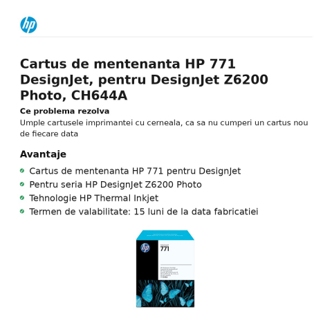 Cartus de mentenanta HP 771 DesignJet, pentru DesignJet Z6200 Photo, CH644A [1]