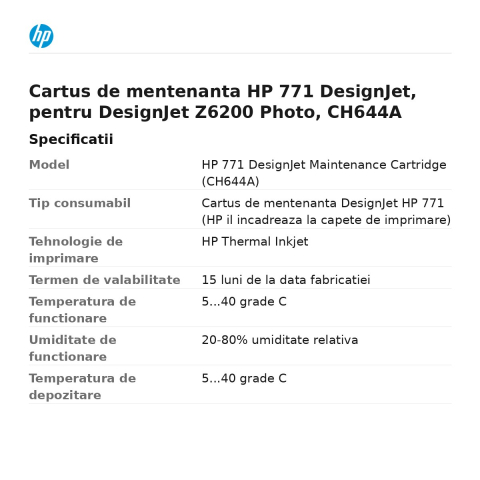 Cartus de mentenanta HP 771 DesignJet, pentru DesignJet Z6200 Photo, CH644A [2]