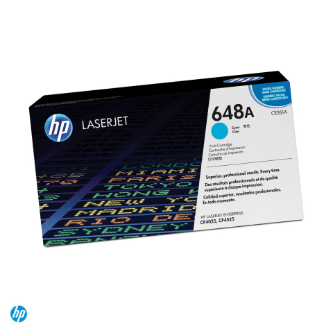 Tonere laser - Cartus toner HP 648A, randament aproximativ 11.000 de pagini, pentru HP Color LaserJet CP4025, CP4525, cyan, CE261A
