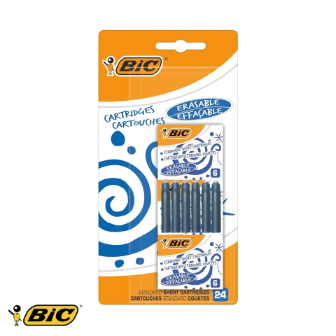 Birotica papetarie - Cartuse cerneala albastra Bic, rezerve standard sigilate cu bila, set 24 bucati blister, compatibile stilouri si rollere