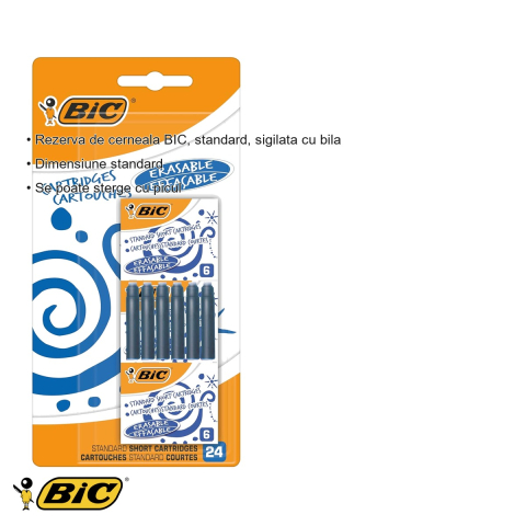 Cartuse cerneala albastra Bic, rezerve standard sigilate cu bila, set 24 bucati blister, compatibile stilouri si rollere [2]