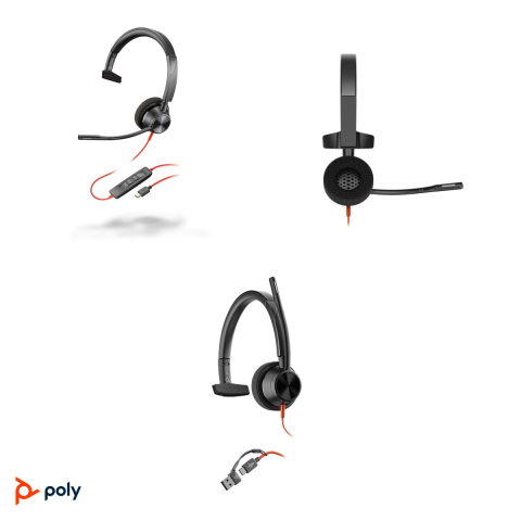 Casca cu fir mono HP Poly Blackwire 3310, USB-C cu adaptor USB-A atasat, microfon cu anulare a zgomotului, control pe cablu, SoundGuard Digital, negru, 8X215AA [3]
