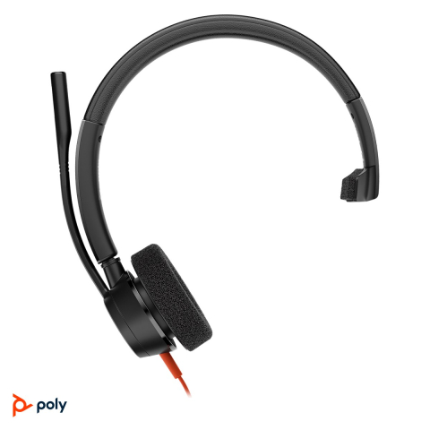 Casti - Casca cu fir mono HP Poly Blackwire 3310, USB-C cu adaptor USB-A atasat, microfon cu anulare a zgomotului, control pe cablu, SoundGuard Digital, negru, 8X215AA