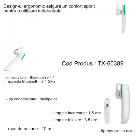 Casca Bluetooth 4.1 multipoint Hoco E1 alba [3]