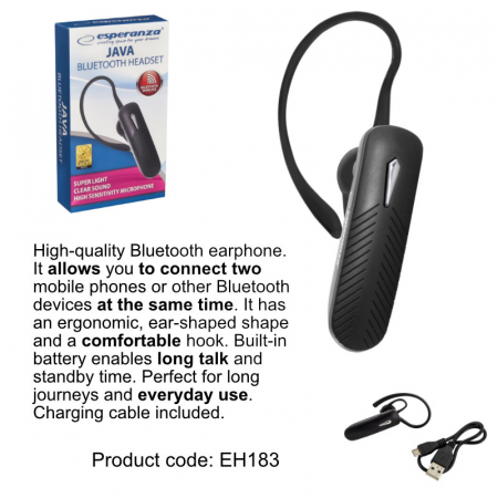 Casca wireless in-ear, Esperanza Java , Bluetooth v.4.2 Hands Free, conexiune multipoint, neagra [5]