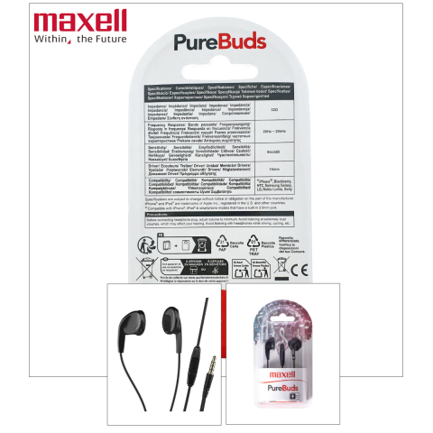 Casti audio semi-in-ear, Maxell Sound and Talk PureBuds, cu microfon incorporat si jack 3.5mm, pentru utilizare zilnica si apeluri, driver puternic 15mm, negre [2]