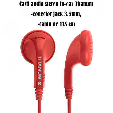 Casti audio stereo, in-ear, Titanum 91908, conector jack 3.5mm, cablu 115 cm, rosu [4]