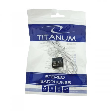Casti audio stereo, in-ear, Titanum 91909, conector jack 3.5mm, cablu 115 cm, albe [3]