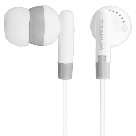 Casti In Ear - Casti audio, Titanum, MP3/MP4, Cauciuc, Alb/Gri