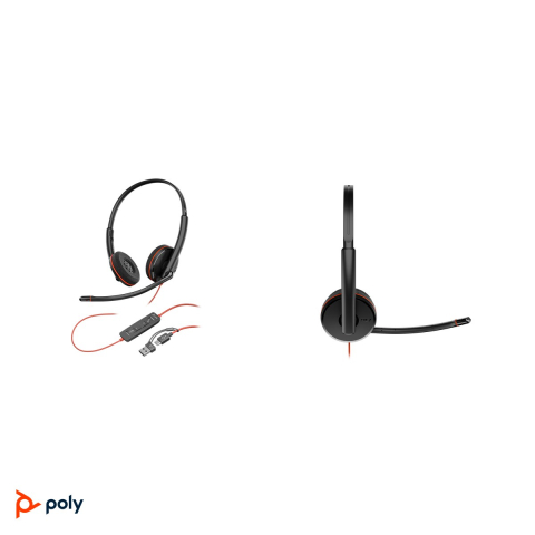 Casti cu fir HP Poly Blackwire 3220 Stereo, USB-C cu adaptor USB-A atasat, microfon cu anulare a zgomotului, control pe cablu, SoundGuard, negru, 8X228AA [3]