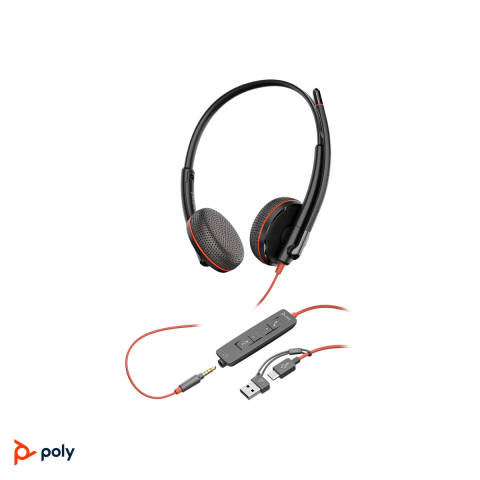Casti cu fir HP Poly Blackwire 3225 Stereo, USB-C cu adaptor USB-A atasat si jack 3,5 mm, microfon cu anulare a zgomotului, husa de transport, negru, 8X229AA [4]