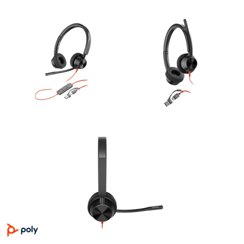 Casti cu fir HP Poly Blackwire 3320 Stereo, USB-C cu adaptor USB-A atasat, microfon cu anulare a zgomotului, control pe cablu, SoundGuard Digital, negru, 8X219AA [3]
