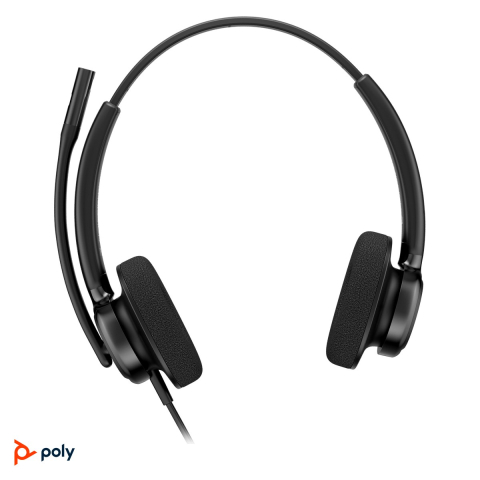Casti - Casti cu fir HP Poly Mission 425 Stereo Classic, USB-C cu adaptor USB-A, microfon cu reducere AI a zgomotului, buton Microsoft Teams, SoundGuard Digital, negru, C01B3AA