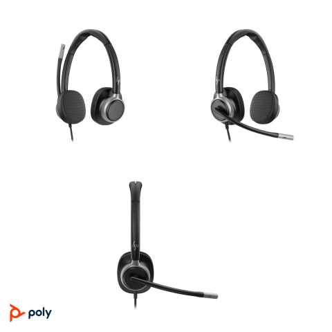 Casti cu fir HP Poly Mission 625 Stereo, USB-C cu adaptor USB-A, doua microfoane cu reducere AI a zgomotului, busylight, pernite cu spuma cu memorie, negru, C01C6AA [3]