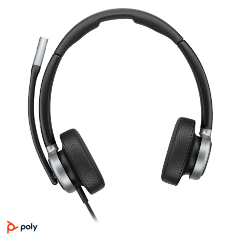Casti - Casti cu fir HP Poly Mission 625 Stereo, USB-C cu adaptor USB-A, doua microfoane cu reducere AI a zgomotului, busylight, pernite cu spuma cu memorie, negru, C01C6AA