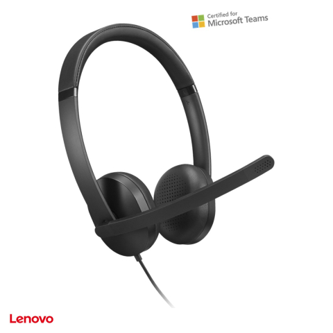Casti - Casti cu fir Lenovo Wired VoIP Headset 5000, USB-C cu convertor USB-A, reducere AI a zgomotului, buton Teams, certificate Microsoft Teams, negru, 4XD1R88995