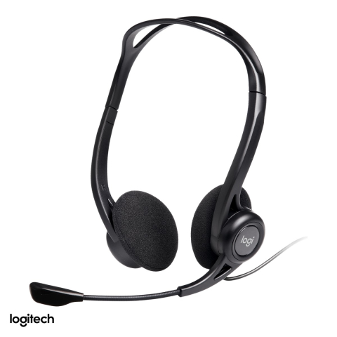 Casti - Casti cu fir Logitech 960 USB, microfon cu reducere a zgomotului, comenzi de volum si mute pe cablu, cablu de 2,4 m, negru, 981-000100
