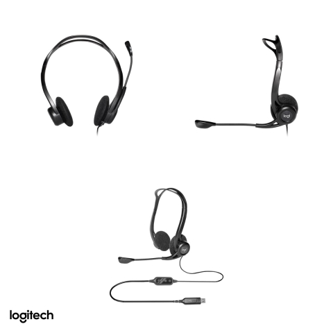 Casti cu fir Logitech 960 USB, microfon cu reducere a zgomotului, comenzi de volum si mute pe cablu, cablu de 2,4 m, negru, 981-000100 [3]