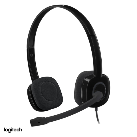 Casti - Casti cu fir Logitech H151 Stereo, jack 3,5 mm unic, microfon rotativ cu reducere a zgomotului, comenzi pe cablu, negru, 981-000589
