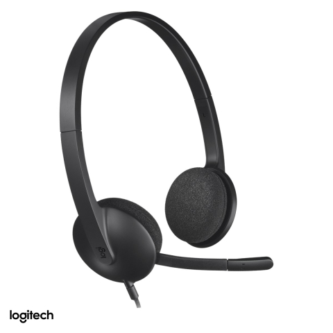 Casti - Casti cu fir Logitech H340 USB, microfon cu reducere a zgomotului, plug-and-play, cablu de 1,8 m, certificate Works With Chromebook, negru, 981-000475