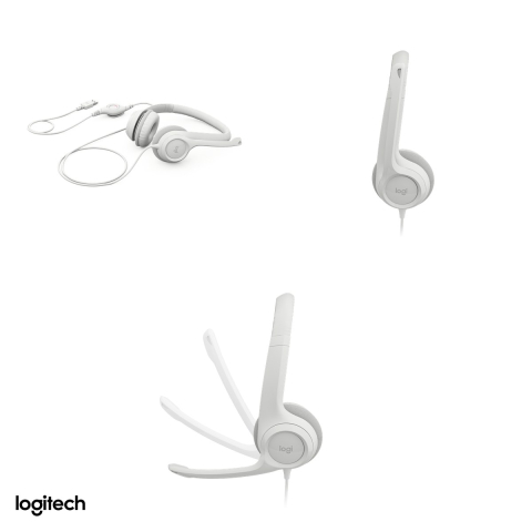 Casti cu fir Logitech H390 USB-A, difuzoare de 30 mm, microfon cu reducere a zgomotului, comenzi pe cablu, pernite din imitatie de piele, alb crem, 981-001286 [3]