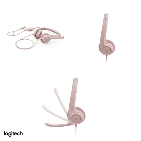 Casti cu fir Logitech H390 USB-A, difuzoare de 30 mm, microfon cu reducere a zgomotului, comenzi pe cablu, pernite din imitatie de piele, roz, 981-001281 [3]