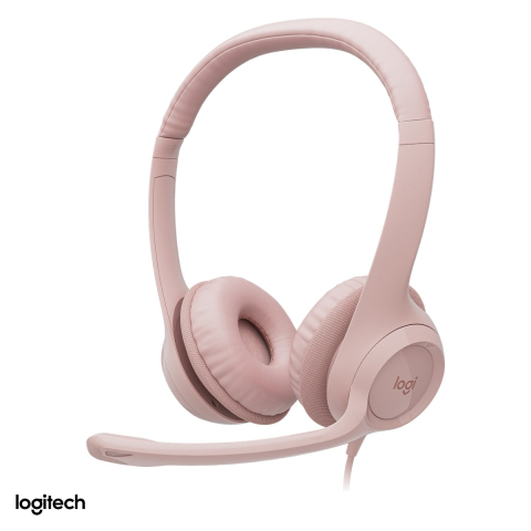 Casti - Casti cu fir Logitech H390 USB-A, difuzoare de 30 mm, microfon cu reducere a zgomotului, comenzi pe cablu, pernite din imitatie de piele, roz, 981-001281
