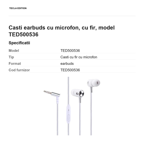 Casti earbuds cu microfon, cu fir, model TED500536 [2]