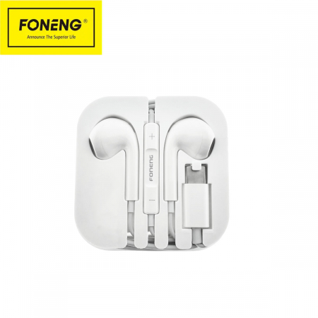 Casti cu cablu - Casti Foneng T61 cu conector USB-C, microfon HD, cablu 1.2 m, In-Ear, control muzica/apeluri, cutie transport, in blister, albe