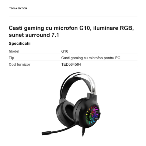 Casti gaming cu microfon G10, iluminare RGB, sunet surround 7.1 [2]