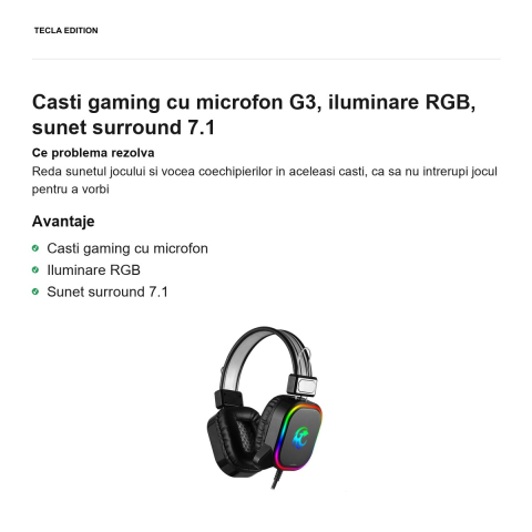 Casti gaming cu microfon G3, iluminare RGB, sunet surround 7.1 [1]