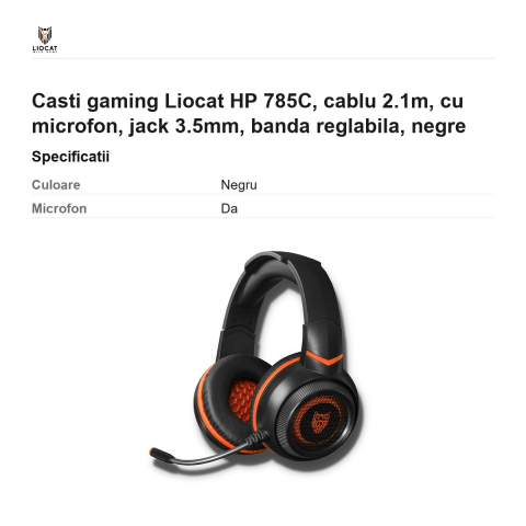 Casti gaming Liocat HP 785C, cablu 2.1m, cu microfon, jack 3.5mm, banda reglabila, negre [2]